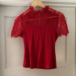SHEIN Red Lace Blouse